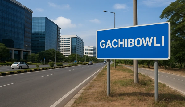 Map showing how close Gachibowli is to Prestige Garden Grove in West Hyderabad location